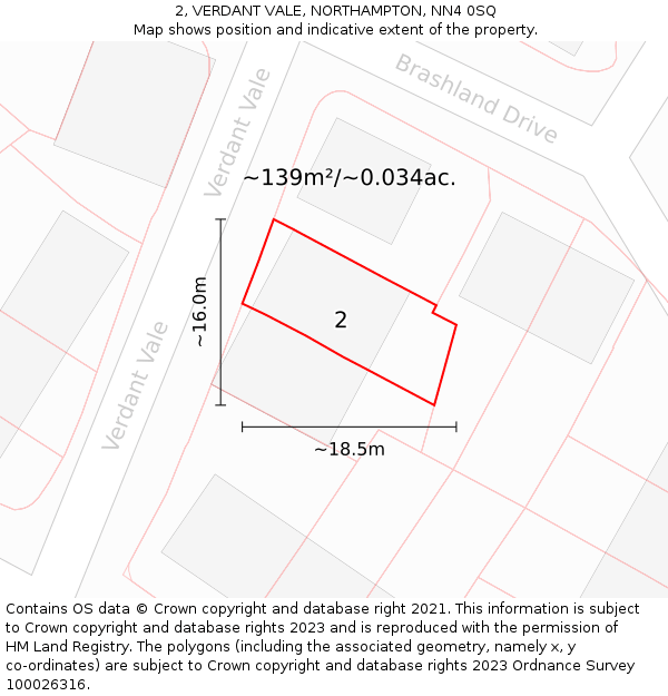 2, VERDANT VALE, NORTHAMPTON, NN4 0SQ: Plot and title map