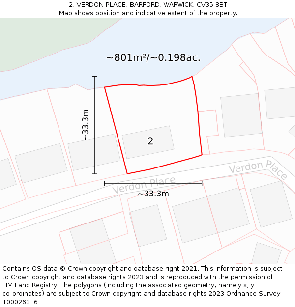 2, VERDON PLACE, BARFORD, WARWICK, CV35 8BT: Plot and title map