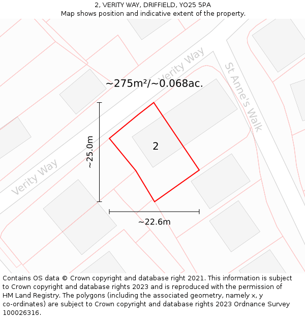 2, VERITY WAY, DRIFFIELD, YO25 5PA: Plot and title map