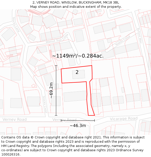 2, VERNEY ROAD, WINSLOW, BUCKINGHAM, MK18 3BL: Plot and title map