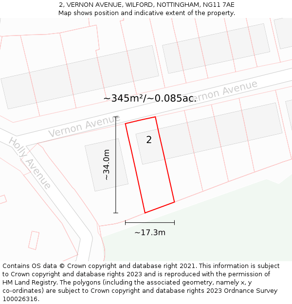 2, VERNON AVENUE, WILFORD, NOTTINGHAM, NG11 7AE: Plot and title map