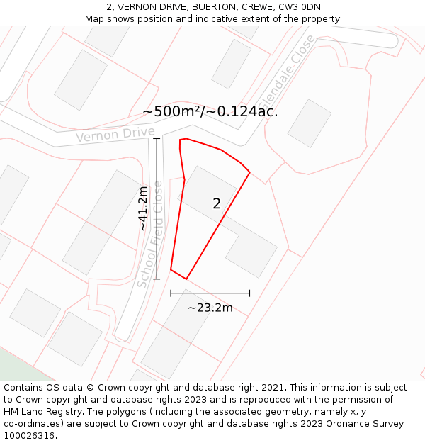 2, VERNON DRIVE, BUERTON, CREWE, CW3 0DN: Plot and title map