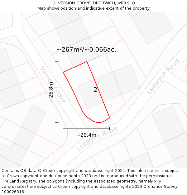 2, VERNON GROVE, DROITWICH, WR9 9LQ: Plot and title map