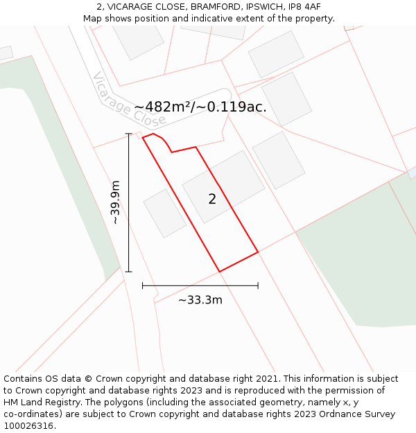 2, VICARAGE CLOSE, BRAMFORD, IPSWICH, IP8 4AF: Plot and title map