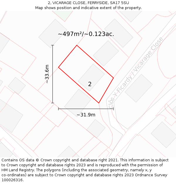 2, VICARAGE CLOSE, FERRYSIDE, SA17 5SU: Plot and title map