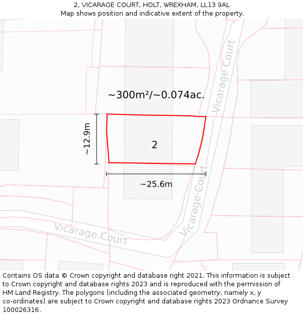 2, VICARAGE COURT, HOLT, WREXHAM, LL13 9AL: Plot and title map