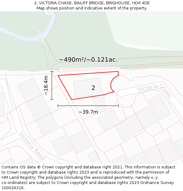 2, VICTORIA CHASE, BAILIFF BRIDGE, BRIGHOUSE, HD6 4DE: Plot and title map