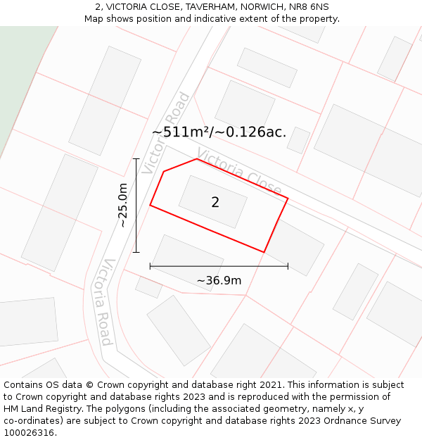 2, VICTORIA CLOSE, TAVERHAM, NORWICH, NR8 6NS: Plot and title map