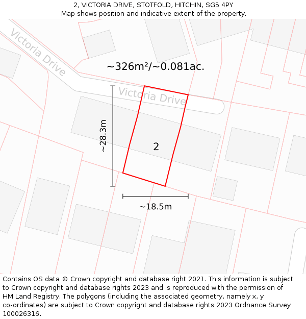 2, VICTORIA DRIVE, STOTFOLD, HITCHIN, SG5 4PY: Plot and title map