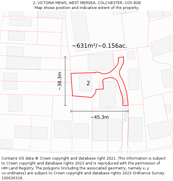 2, VICTORIA MEWS, WEST MERSEA, COLCHESTER, CO5 8GE: Plot and title map