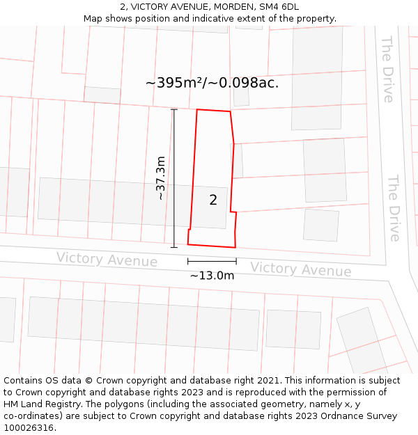 2, VICTORY AVENUE, MORDEN, SM4 6DL: Plot and title map