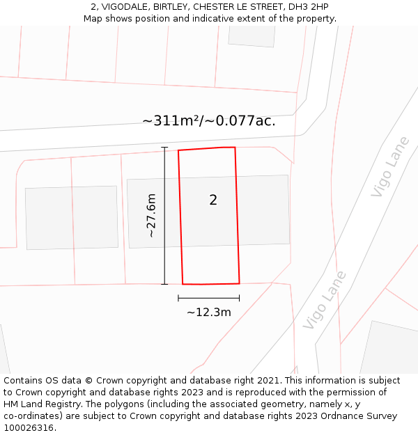 2, VIGODALE, BIRTLEY, CHESTER LE STREET, DH3 2HP: Plot and title map