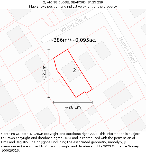 2, VIKING CLOSE, SEAFORD, BN25 2SR: Plot and title map