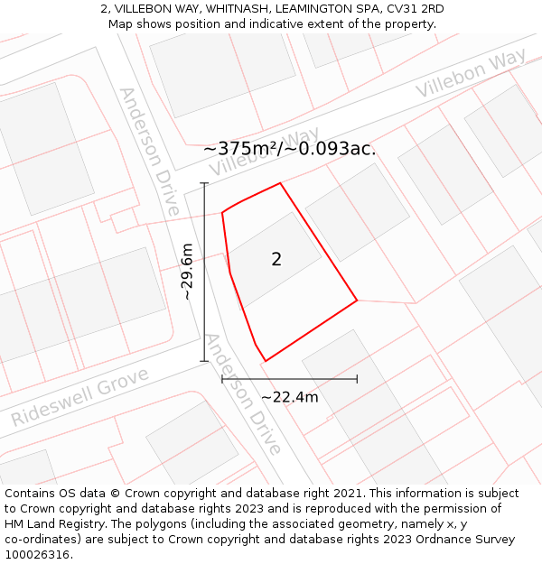 2, VILLEBON WAY, WHITNASH, LEAMINGTON SPA, CV31 2RD: Plot and title map