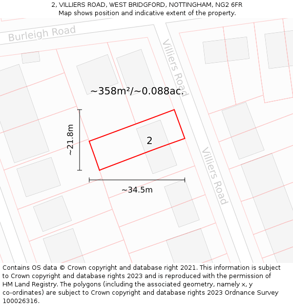 2, VILLIERS ROAD, WEST BRIDGFORD, NOTTINGHAM, NG2 6FR: Plot and title map