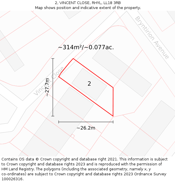 2, VINCENT CLOSE, RHYL, LL18 3RB: Plot and title map