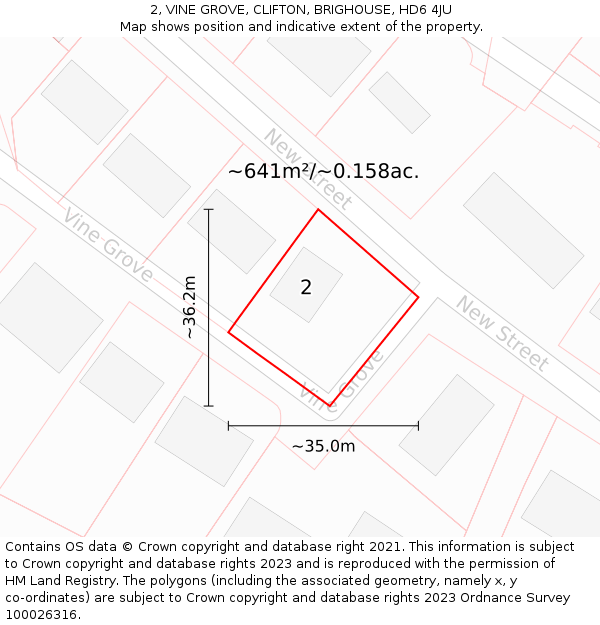 2, VINE GROVE, CLIFTON, BRIGHOUSE, HD6 4JU: Plot and title map