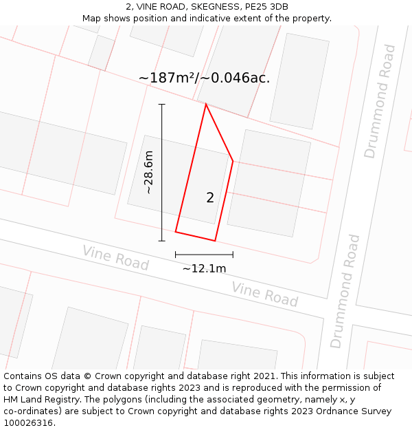 2, VINE ROAD, SKEGNESS, PE25 3DB: Plot and title map