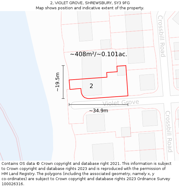 2, VIOLET GROVE, SHREWSBURY, SY3 9FG: Plot and title map