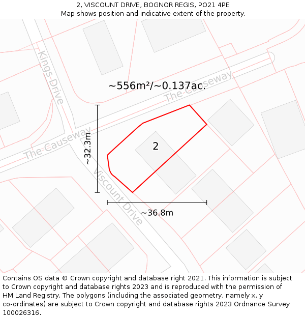 2, VISCOUNT DRIVE, BOGNOR REGIS, PO21 4PE: Plot and title map