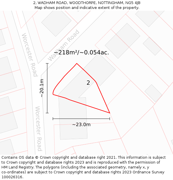 2, WADHAM ROAD, WOODTHORPE, NOTTINGHAM, NG5 4JB: Plot and title map