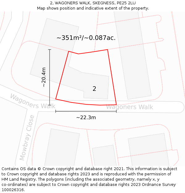 2, WAGONERS WALK, SKEGNESS, PE25 2LU: Plot and title map