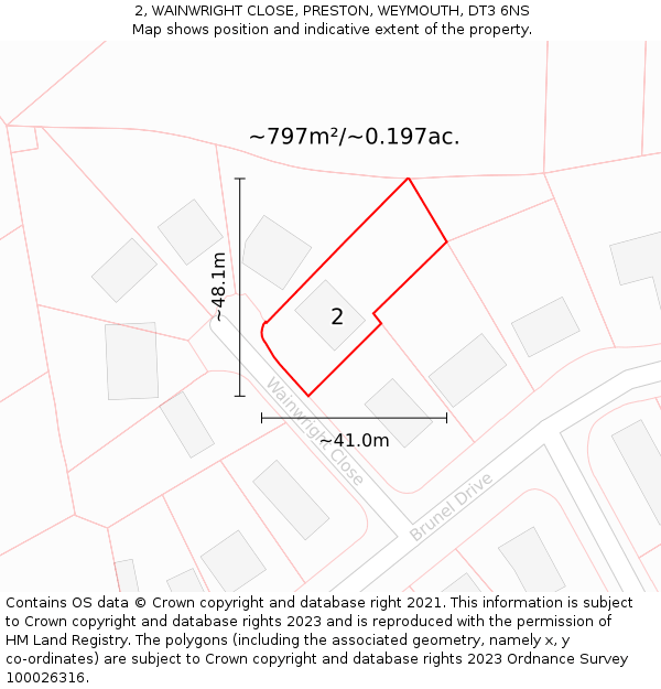 2, WAINWRIGHT CLOSE, PRESTON, WEYMOUTH, DT3 6NS: Plot and title map