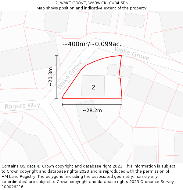 2, WAKE GROVE, WARWICK, CV34 6PN: Plot and title map