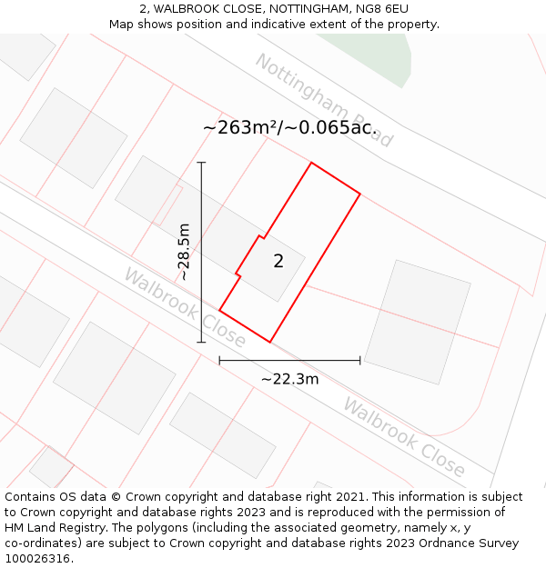 2, WALBROOK CLOSE, NOTTINGHAM, NG8 6EU: Plot and title map