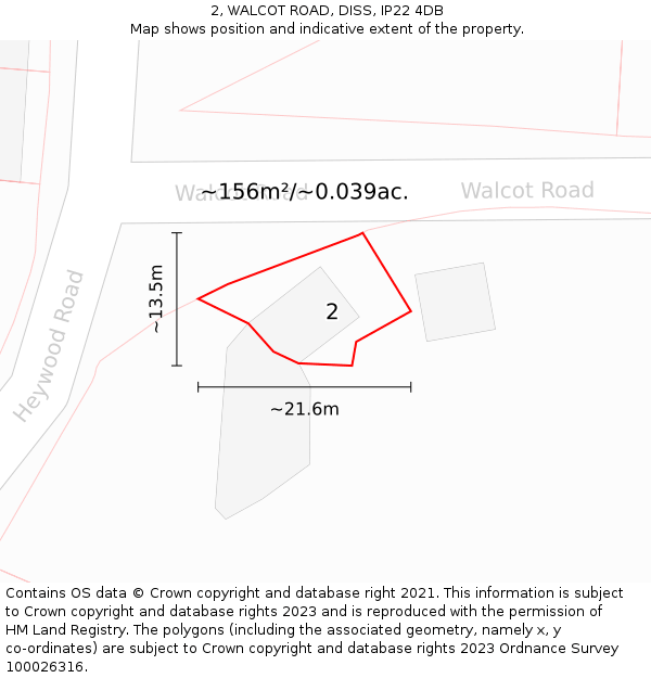 2, WALCOT ROAD, DISS, IP22 4DB: Plot and title map