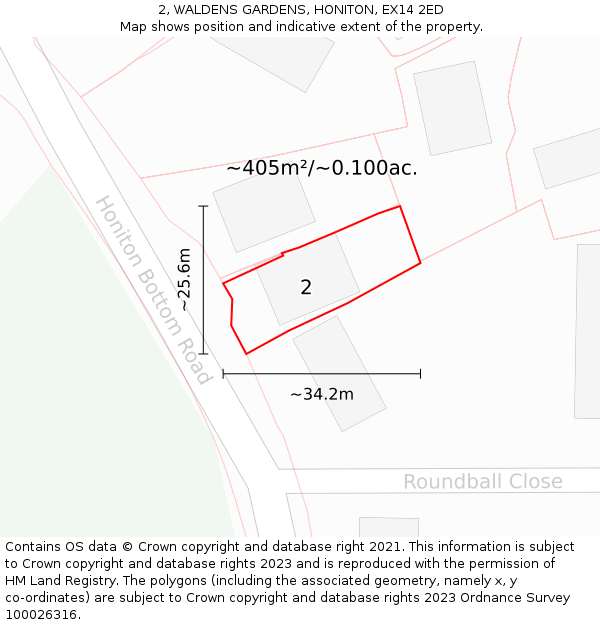 2, WALDENS GARDENS, HONITON, EX14 2ED: Plot and title map