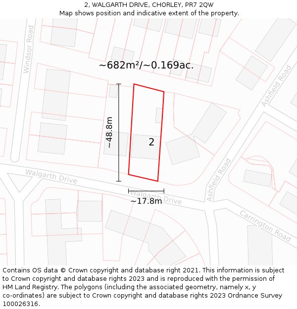 2, WALGARTH DRIVE, CHORLEY, PR7 2QW: Plot and title map