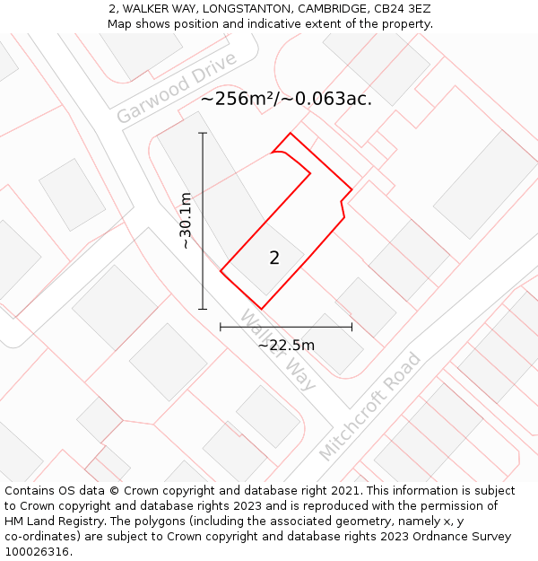 2, WALKER WAY, LONGSTANTON, CAMBRIDGE, CB24 3EZ: Plot and title map