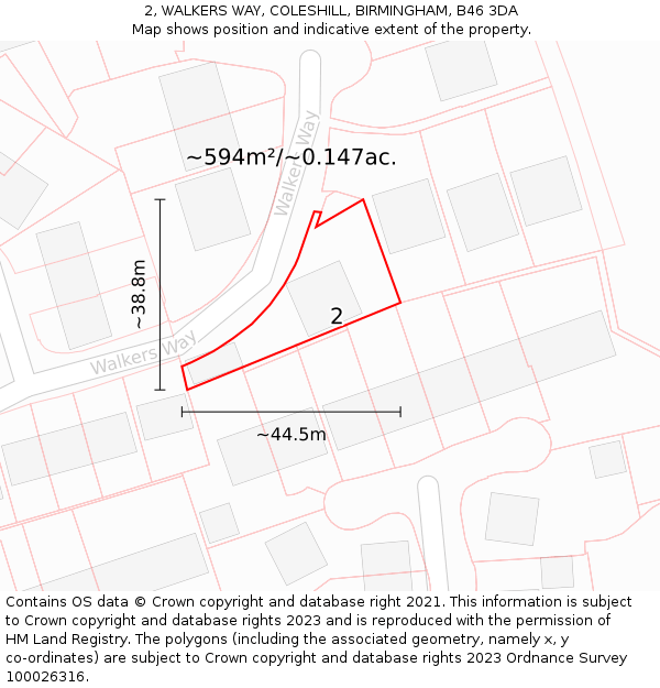 2, WALKERS WAY, COLESHILL, BIRMINGHAM, B46 3DA: Plot and title map