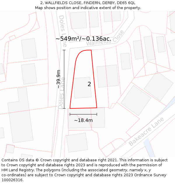 2, WALLFIELDS CLOSE, FINDERN, DERBY, DE65 6QL: Plot and title map