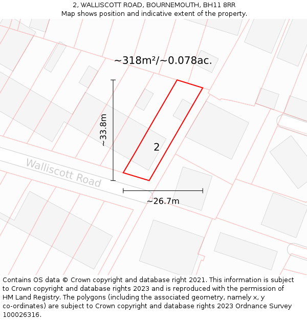 2, WALLISCOTT ROAD, BOURNEMOUTH, BH11 8RR: Plot and title map