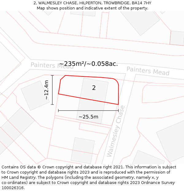 2, WALMESLEY CHASE, HILPERTON, TROWBRIDGE, BA14 7HY: Plot and title map