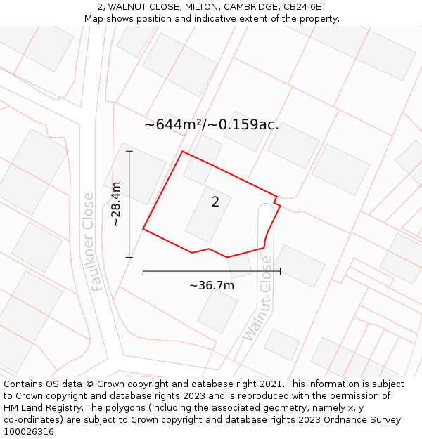 2, WALNUT CLOSE, MILTON, CAMBRIDGE, CB24 6ET: Plot and title map