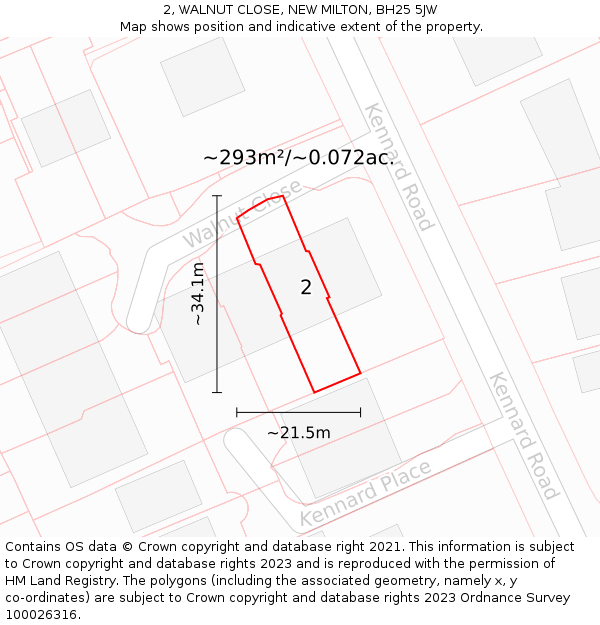 2, WALNUT CLOSE, NEW MILTON, BH25 5JW: Plot and title map