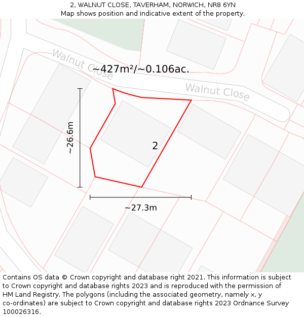 2, WALNUT CLOSE, TAVERHAM, NORWICH, NR8 6YN: Plot and title map