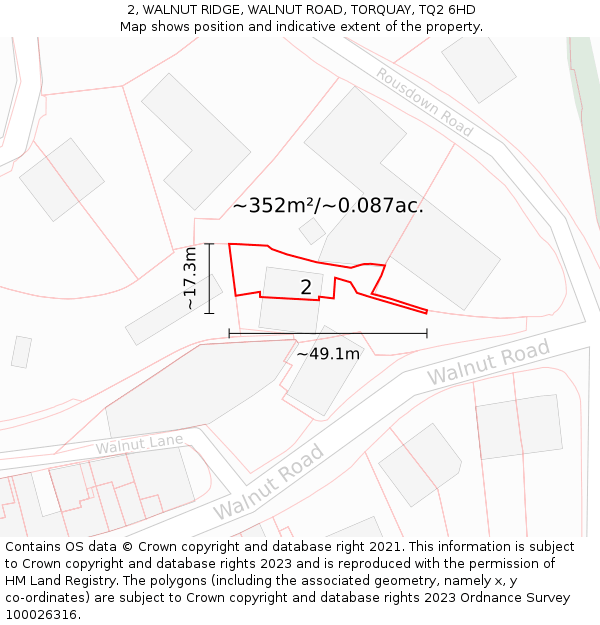 2, WALNUT RIDGE, WALNUT ROAD, TORQUAY, TQ2 6HD: Plot and title map