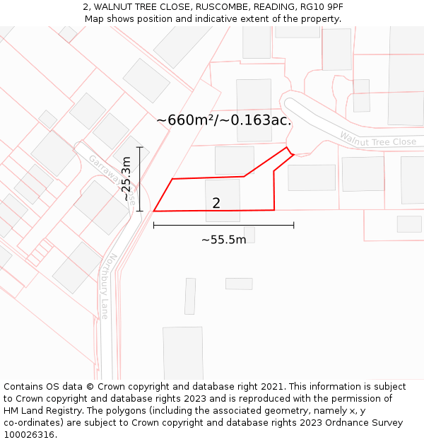 2, WALNUT TREE CLOSE, RUSCOMBE, READING, RG10 9PF: Plot and title map