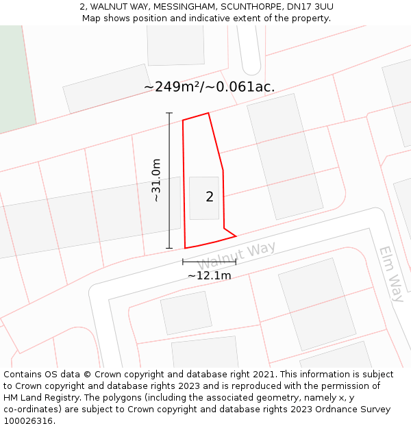 2, WALNUT WAY, MESSINGHAM, SCUNTHORPE, DN17 3UU: Plot and title map