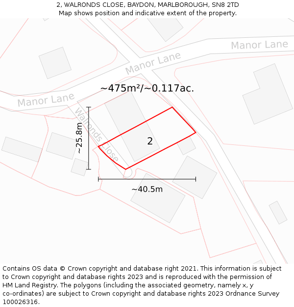 2, WALRONDS CLOSE, BAYDON, MARLBOROUGH, SN8 2TD: Plot and title map