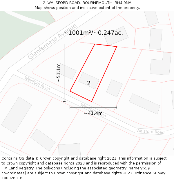 2, WALSFORD ROAD, BOURNEMOUTH, BH4 9NA: Plot and title map