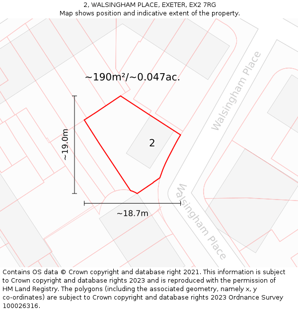 2, WALSINGHAM PLACE, EXETER, EX2 7RG: Plot and title map