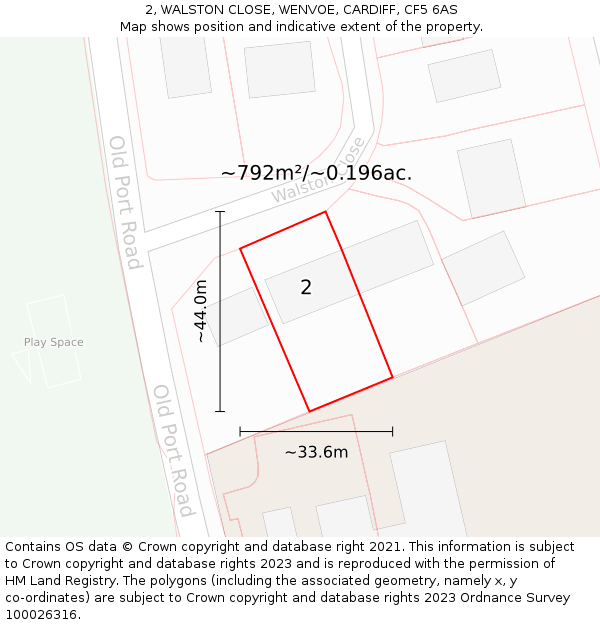 2, WALSTON CLOSE, WENVOE, CARDIFF, CF5 6AS: Plot and title map