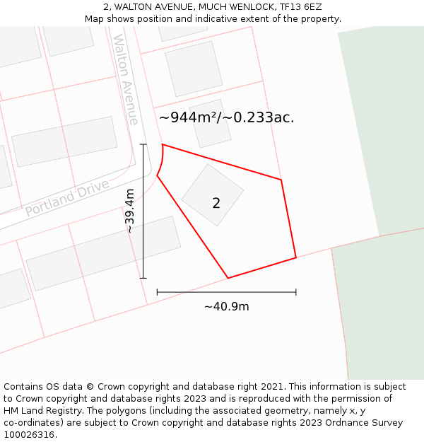 2, WALTON AVENUE, MUCH WENLOCK, TF13 6EZ: Plot and title map