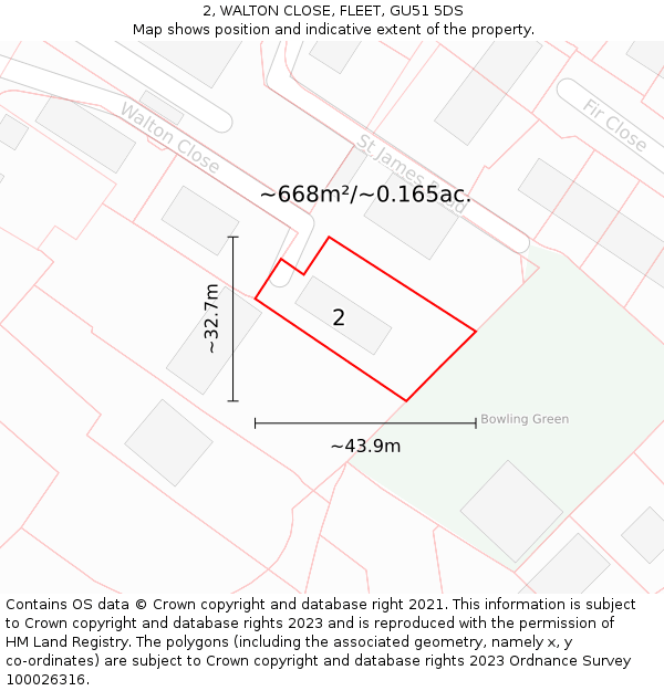 2, WALTON CLOSE, FLEET, GU51 5DS: Plot and title map