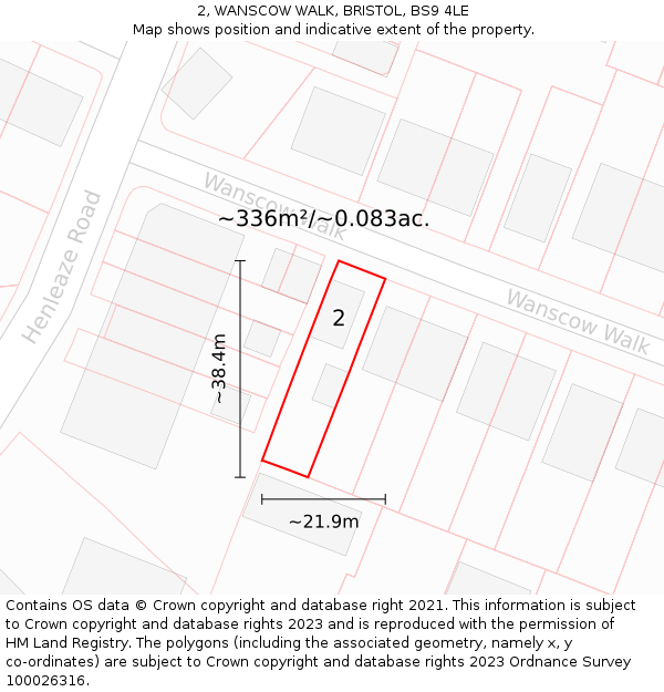 2, WANSCOW WALK, BRISTOL, BS9 4LE: Plot and title map